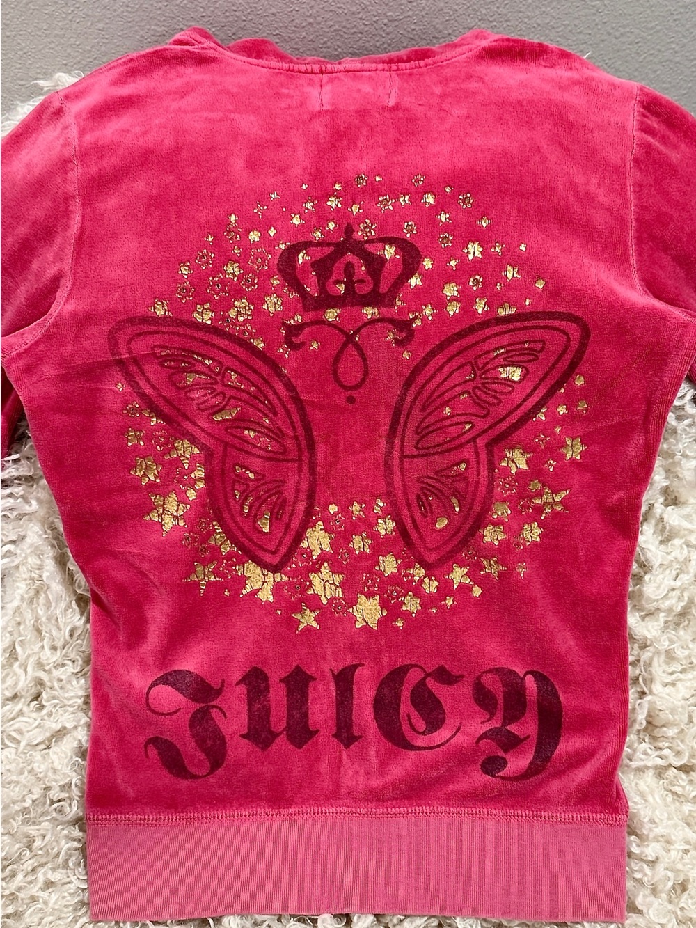 VINTAGE Juicy Couture Velour Tracksuit Set Hot Pink Butterfly Crown Y2K~Size S - Picture 9 of 16